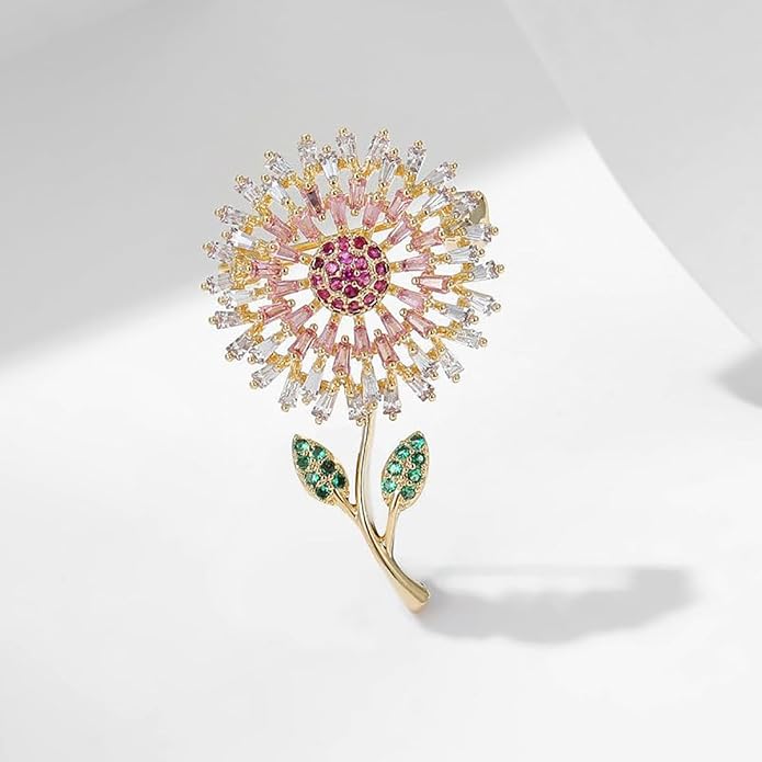 14K Gold Women Trendy Gold Brooch Accessory with Moissanite and Pearl, Decoration Sunflower Pin for Summer Fashion, Womens Brooches and Pins
