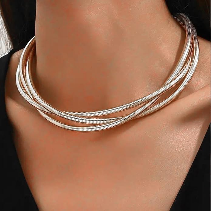 Chunky Gold Statement Choker Neckalce for Women Layered Snakebone Chain Collar Necklace Twist Wrap Stainless Steel Choker Punk Aesthetic Jewelry Gifts