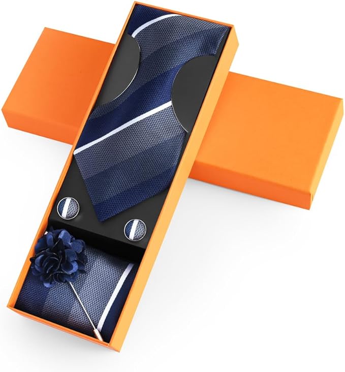joy alice Ties Set Men Mixed Color Necktie Handkerchief Cufflinks Brooch 3.15 Formal
