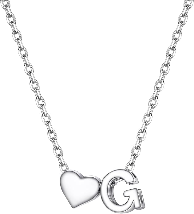 PROSILVER Initial Heart Necklace for Women, 925 Sterling Silver Tiny Heart Letter Necklace Siver, Gold Necklace, Come with Box