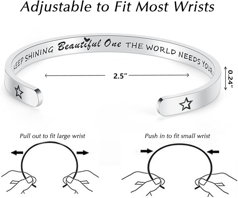 TONY & SANDY Inspirational Bracelets for Women Teen Girls Personalized Gifts for Daughter Granddaughter Mom Sister Friends Stainless Steel Engraved Cuff Birthday Easter Christmas