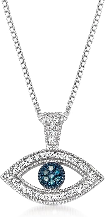 Ross-Simons 0.10 ct. t.w. Blue and White Diamond Evil Eye Pendant Necklace in Sterling Silver