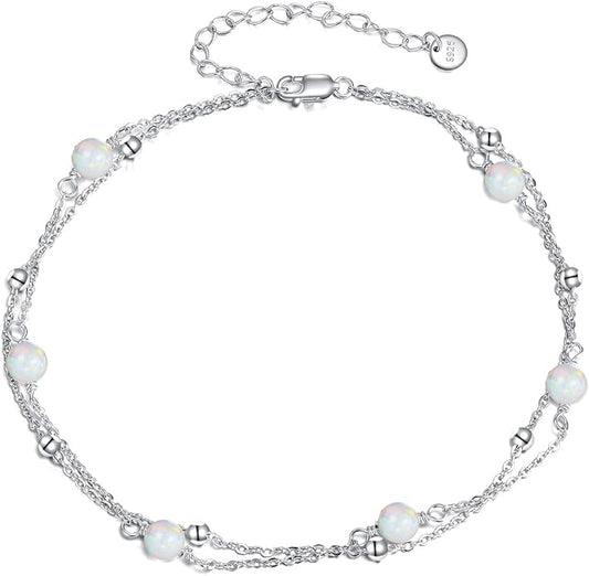 CRMAD Pearl/Moonstone/Larimar/Turquoise/Opal/Black Onyx Bracelet Anklet for Women Sterling Silver Beach Jewelry Gift for Women