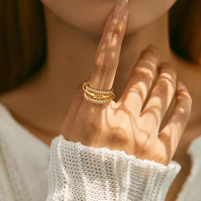 HOSICRON Gold Stackable Rings for Women Non Tarnish, Dainty Stackable 18k Gold Plated CZ Cubic Zirconia Rings, Gold Knuckle Women Rings Set