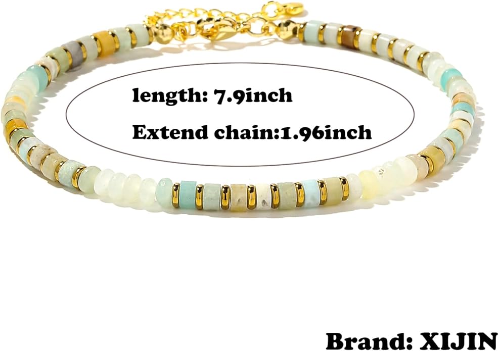 XIJIN Natural Stone Beaded Anklets for Women Handmade Beach Boho Turquoise Beads Ankle Bracelet Jewelry Gift for Her