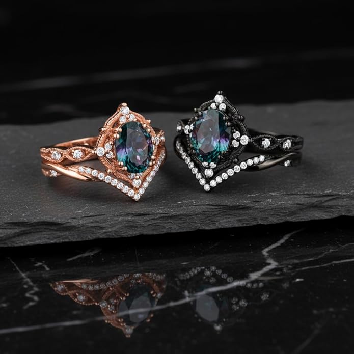 Oval Cut Vintage Gemstone Engagement Rings set for Women S925 Sterling Silver/10K/14K/18K Gold Birthstone Promise Anniversary Bridal Set Ring for her