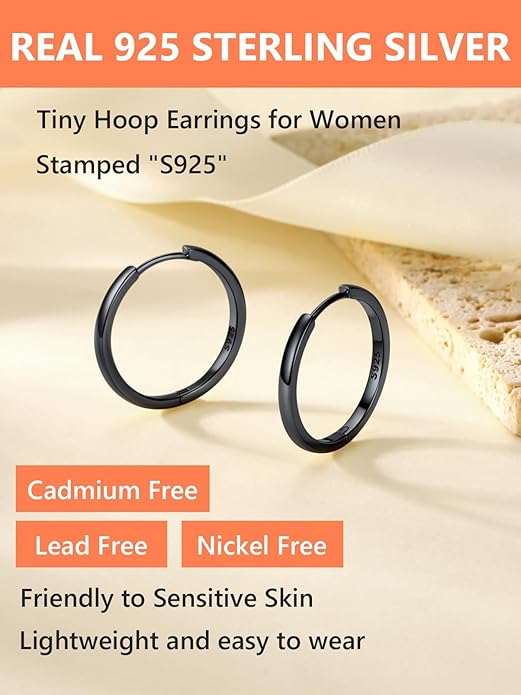 Silvora 925 Sterling Silver Small Hoop Earrings for Women Huggie Earrings Hypoallergenic Cartilage Earrings Tiny Hoops 6mm/8mm/10mm/12mm/14mm/16mm/18mm/20mm