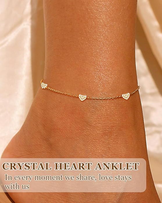 Gold Ankle Bracelets for Women Waterproof - 18K Gold Plated Stainless Steel Dainty Heart Anklets, Non Tarnish Meaningful Gifts for Her Sister Best Friend or Yourself