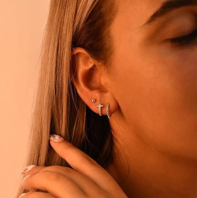 Gold Hoop Earrings Set for Women 14K Gold Silver Plated Huggie Earring Pack Multiple Piercing Dainty Cartilage Earring Hypoallergenic Trendy Cubic Zirconia CZ Earring Stack Jewelry Gifts