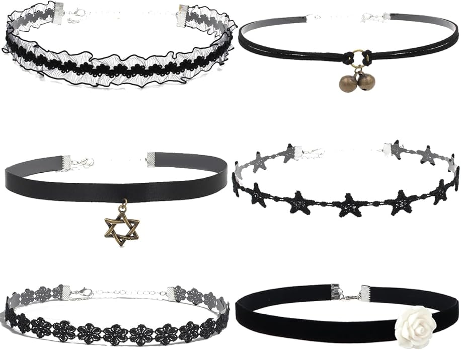 Nova&Aria Chokers Set For Women Heart Choker Necklaces Flower Pendant Velvet Cute Pink Turquoise Blue White Black Choker Necklace Christmas Colorful Lace Chokers