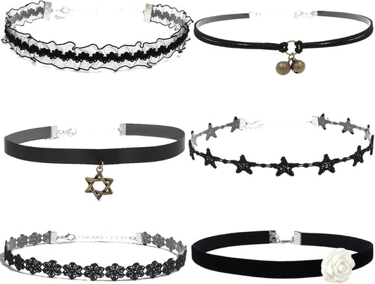 Nova&Aria Chokers Set For Women Heart Choker Necklaces Flower Pendant Velvet Cute Pink Turquoise Blue White Black Choker Necklace Christmas Colorful Lace Chokers