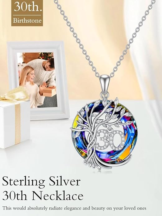 TOUPOP Birthday Gifts for Women 925 Sterling Silver Tree of Life Year Old Necklace Circle Crystal Jewelry Christmas Gifts for Her Wife Mom Mother Grandma Grandmother
