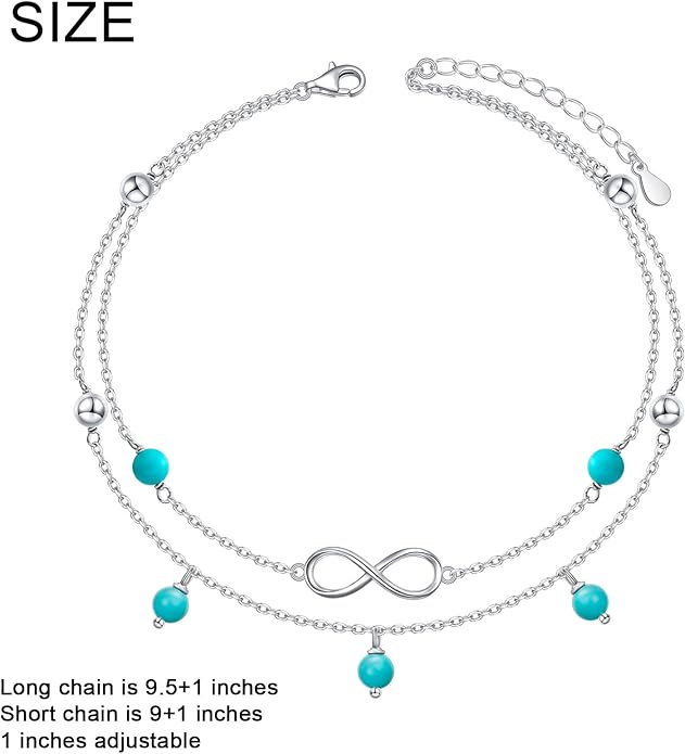 FLYOW Anklet for Women S925 Sterling Silver Adjustable Foot Beaded Heart Charm Ankle Bracelet Anklets Jewelry