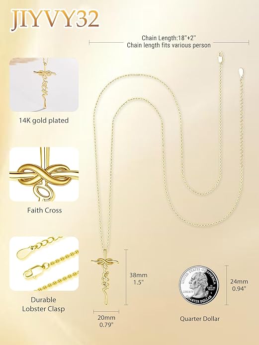 Faith Infinite Necklaces for Women, 14K Gold Protection Eternal Christian Jewelry Anniversary, Birthday Gift for Wife Mom Her