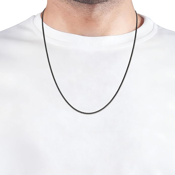 Fiusem Wheat Chains for Men and Women, 2/2.5/3/4/5mm Silver Tone/14K Gold Plated/Black Necklace Chain, Stainless Steel Mens Necklace 16-28 Inch