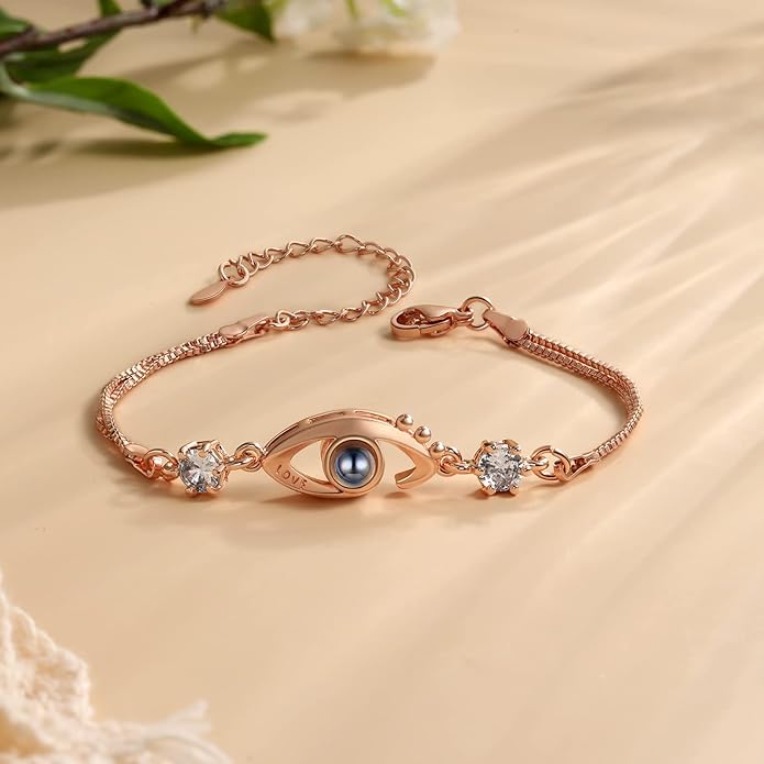 ROSI Personalized Bracelets with Picture Inside, Custom Projection Bracelets with Photos, Picture Bracelet Personalized Photo Gifts, Memorial Gifts for Women Mom Family Couple Girl