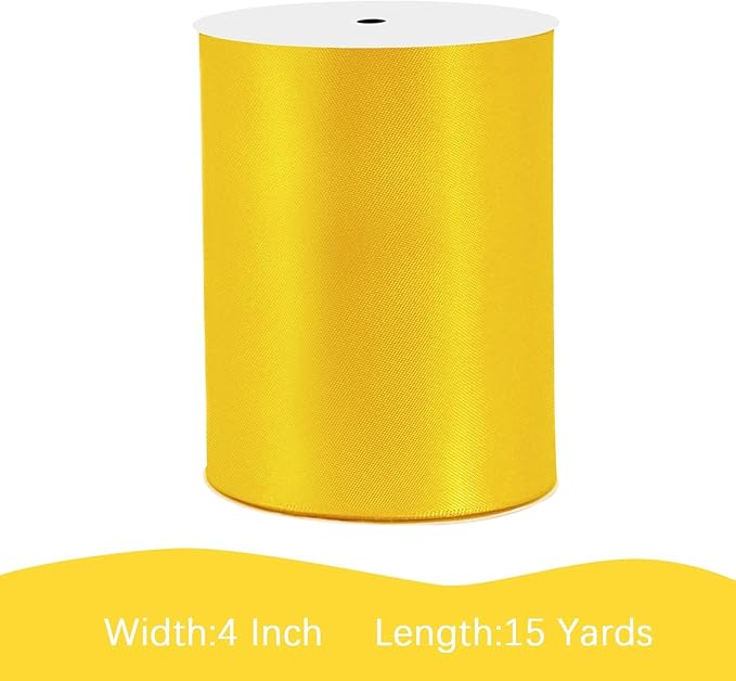 LEEQE Yellow Gold Satin Ribbon 4 inch X 15 Yards Polyester Ribbon for Gift Wrapping Very Suitable for Weddings Party Hair Bow Invitation Decorations and More