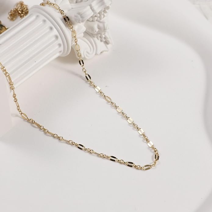 14K Gold Necklace for Women, Womens Dainty Chain Necklace Plated Shining Dots Satellite Choker Box Chain, Women Layering Necklaces