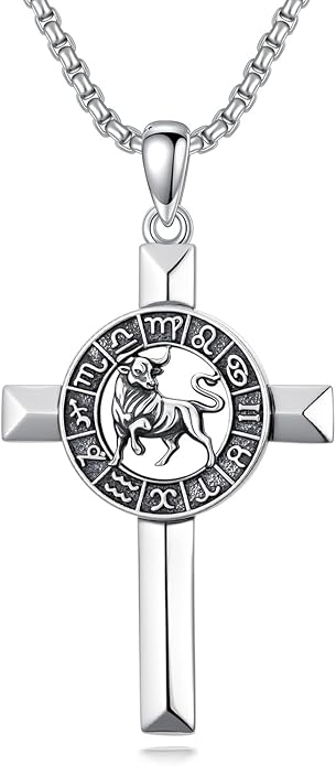 MEIDERBO Cross Zodiac Necklace 925 Sterling Silver 12 Constellation Horoscope Astrology Pendant Necklace Zodiac Sign Jewelry Gifts for Men Women