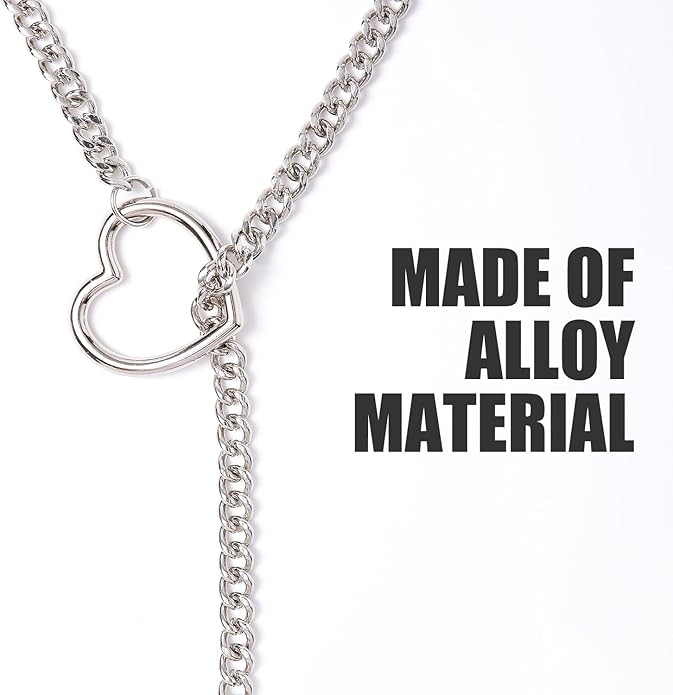 Heart Slip Chain Necklaces for Women,Stainless Steel Adjustable Lariat Heart Y-Necklace,Punk Gothic Cuban Collar Choker Necklace for women