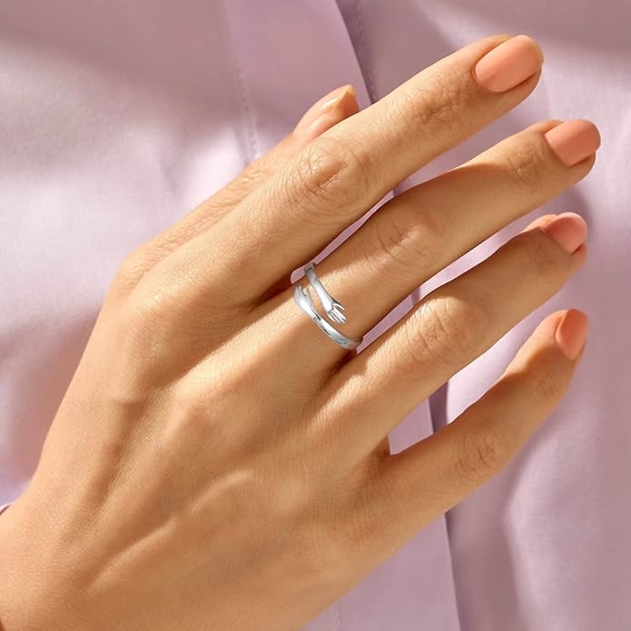 Yesteel Valentines Gifts for Kids Teen Girls - S925 Sterling Silver Hug Ring for Teen Girls Women, Adjustable Ring Jewelry Mothers Day Birthday Gifts for Daughters Mom Sister Wife Friends Grandma
