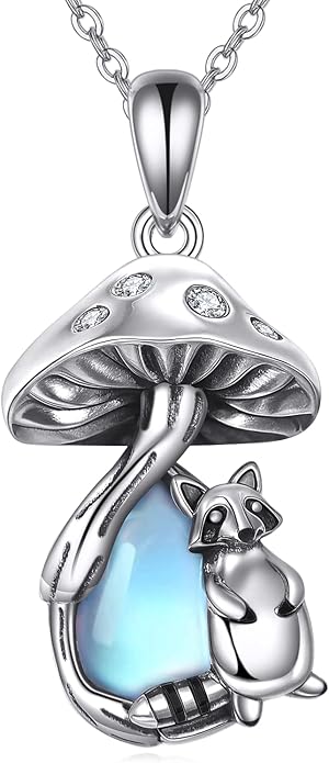 YAFEINI Mushroom Necklace Moonstone/Moss Agate/Malachite/Labradorite/Turquoise/Amber/Larimar/Black Onyx/Lapis Lazuli/Peridot/Opal Sterling Silver Mushroom Pendant Mother's Day Jewelry for Women Mom