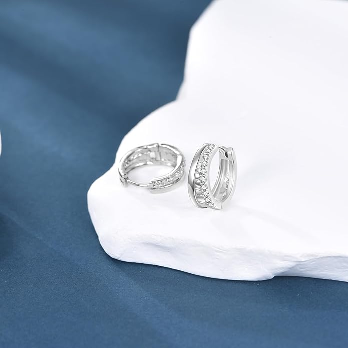 Sterling Silver Hoop Earrings Small Hoop Sun/Leaf/Triangle Huggie Earrings for Women Hypoallergenic