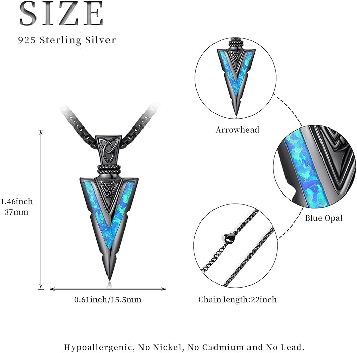 Suiknsn Arrowhead Necklace for Men Women 925 Sterling Silver Turquoise Malachite Celtic/Eye of Horus/Viking Arrow Pendant Amulet Jewelry Gifts Native American Necklace