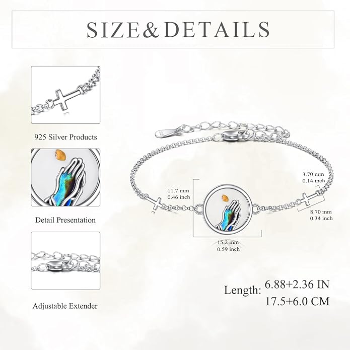 AOBOCO Mustard Seed Bracelet S925 Sterling Silver Mountain Cross Bracelets Christmas Christian Faith Jewelry Mothers Day Birthday Gifts for Mom