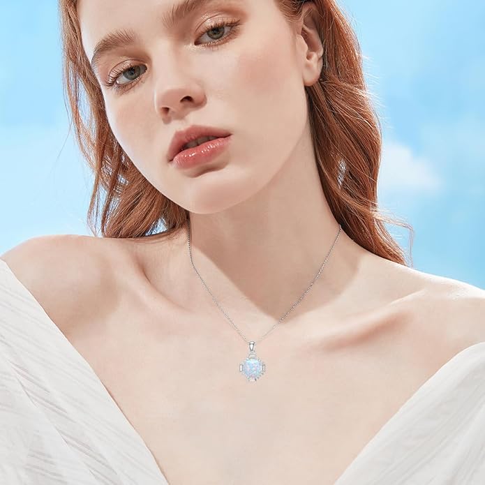 Vintage Opal Necklaces for Women Platinum Plated Silver White Opal Pendant October Birthstone Jewelry, 18''-20''