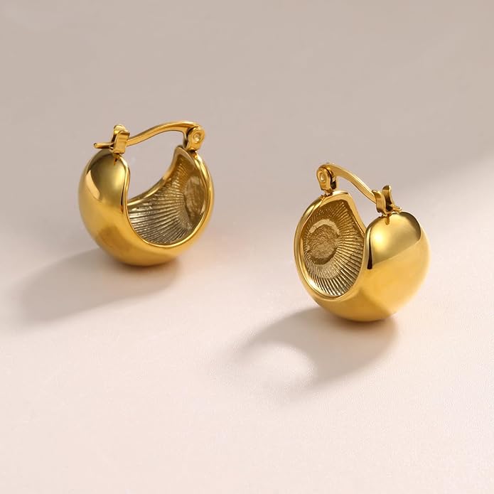 8YEARS Chunky Gold Hoop Earring for Women, 18K Gold Plated Lightweight Thick Hoops, Hypoallergenic Trendy Jewelry for Gift