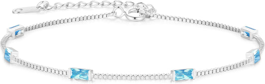 LOUISA SECRET Birthstone Bracelets for Women, 925 Sterling Silver Dainty Simple Women Charm Link Bracelet, Birthday Anniversary Jewelry Gifts for Women Wife Mom Her