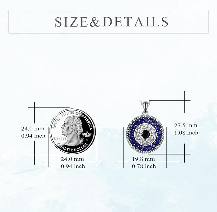 YFN Evil Eye Pendant Necklace for Women 925 Sterling Silver Greek Protection Jewelry with Blue Sapphire and Black Cz Amulet Gift