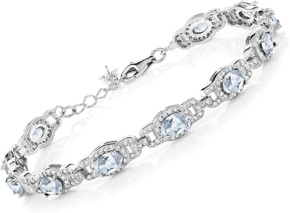 Gem Stone King 7-14 Cttw Oval Gemstone Birthstone Tennis Bracelet For Women | 925 Sterling Silver | Oval 6X4MM | 7 Inch With 1 Inch Extender | Fine Jewelry Gifts for Her Mom Women Wife