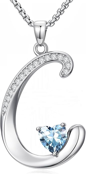 Christmas Gifts for Women Alphabet A to Z Initial Birthstone Pendant Necklaces for Women - 18k White Gold Plated Personalized Name Jewelry Valentine Mothers Day Birthday Gifts for Women Her Girlfriend