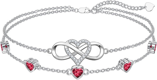 Dorunmo 925 Sterling Silver Infinity Heart Birthstone Anklet Bracelets for Women Best Mother's Day Birthday Jewelry for Wife Girlfriend Mom Her