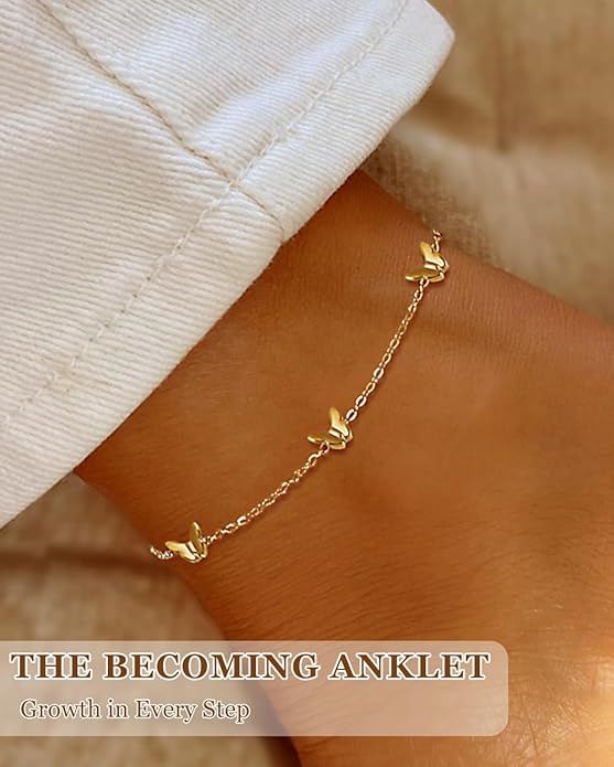 Gold Ankle Bracelets for Women Waterproof - 18K Gold Plated Stainless Steel Dainty Heart Anklets, Non Tarnish Meaningful Gifts for Her Sister Best Friend or Yourself