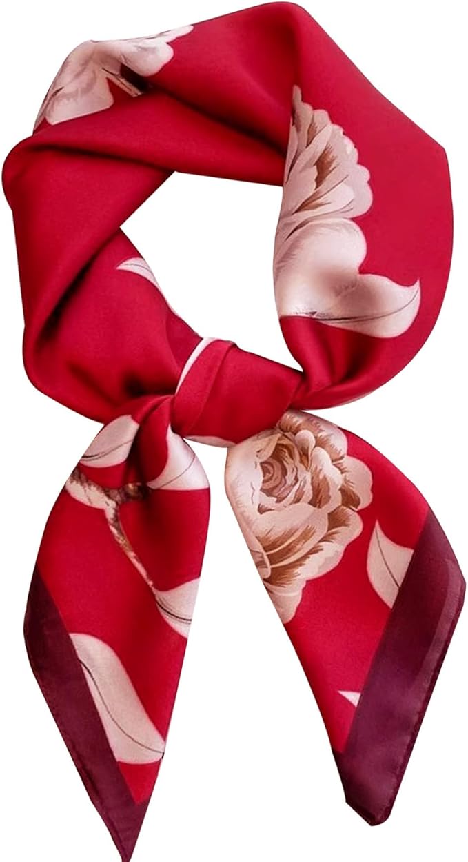 kcctoo 27.5" Mulberry Silk Feeling Head Scarf Women's Fashion Square Neck Satin Scarfs for Bag Hair Scarves Gift