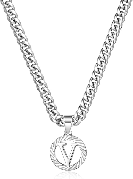 KissYan Gold Initial Necklace,14K Gold Plated Round Letter Pendant Hollow Capital Monogram 5mm Cuban Chain Necklace Alhpabets from A-Z Dainty Jewelry for Women Men