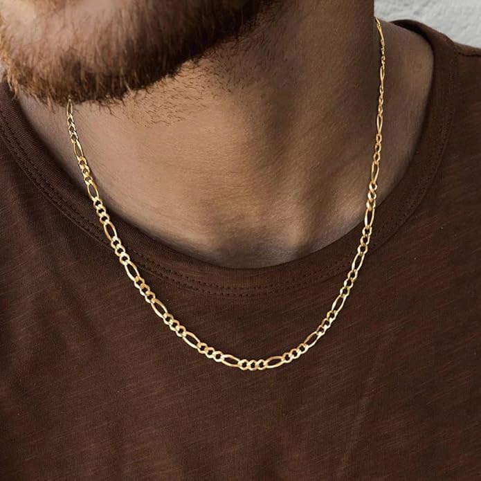AHSIWC 14K Gold Chain Necklaces for Women & Men, 5mm Simple Figaro Link Chain Womens, Dainty Non-tarnish Necklace Unisex Size 18-24 Inches Cadenas De Oro Para Mujer 14K
