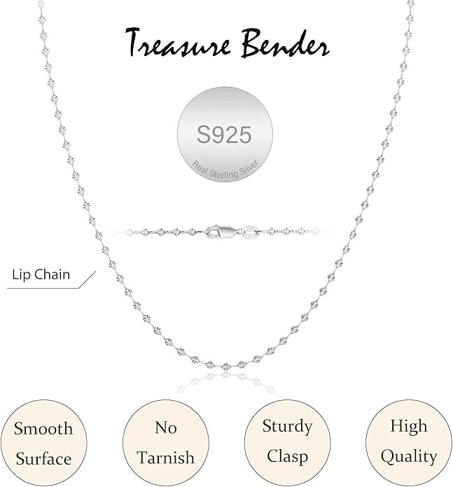 S925 Sterling Silver Lip Chain Necklace for Women - Sterling Silver Lip Chain Necklace Thick Sturdy Colourfast Necklaces Jewelry for Women 16/18/20/22 Inch