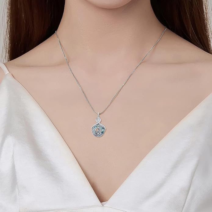 POPKIMI Wolf Urn Necklace Sterling Silver Crystal Urn Necklace for Ashes Cremation Jewelry for Ashes Memory Jewelry for Women Men