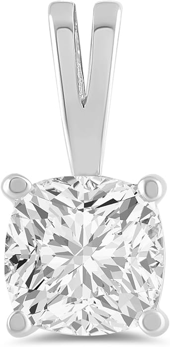 Everyday Elegance Solid 14K Gold Cubic Zirconia Solitaire Pendant Necklace for Women Heart, Princess, Round, Oval, Emerald, Pear & Cushion Cut 1 or 2 CTW | .60mm Thick 16" 18" Length Box Link Chain