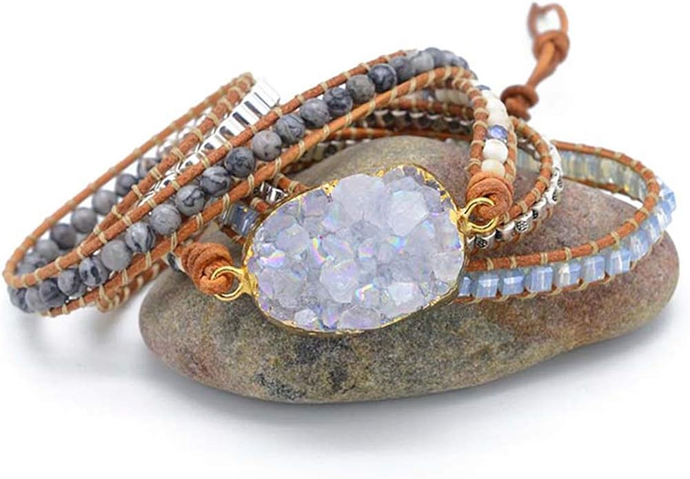 ZOSOJONA Boho Handmade Natural Stone Wrap Bracelets Turquoises Crystal Beads Bracelet Jewelry