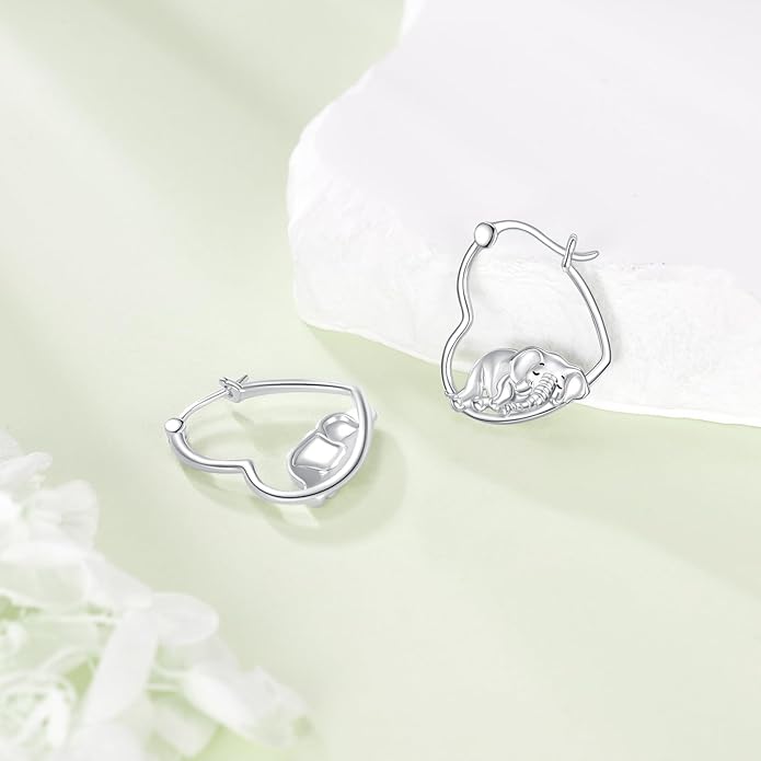 YFN Animal Earrings Sterling Silver Animal Heart Hoop Dangle Earrings Cute Jewelry Gifts for Women