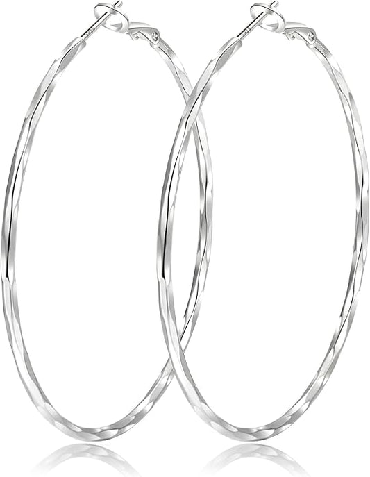 2MM Thin Gold Hoop Earrings Sterling Silver Post Hoop Earrings For Women Diamond-Cut Gold Hoops Earrings 14K Gold Plated Hoops Earrings Lightweight Hypoallergenic Oversize Gold Earrings For Women