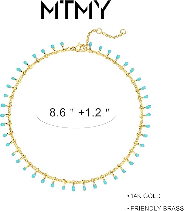 MTMY Gold Anklets for Women 14K Gold Plated Tiny Bead Anklet Colorful Tassel Foot Chain Dainty Adjustable Cute Summer Beach Boho Anklets Jewelry Gift