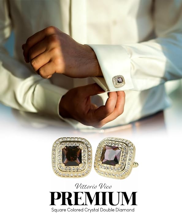 Vittorio Vico Square Colored Crystal Double Diamond Set Cufflinks