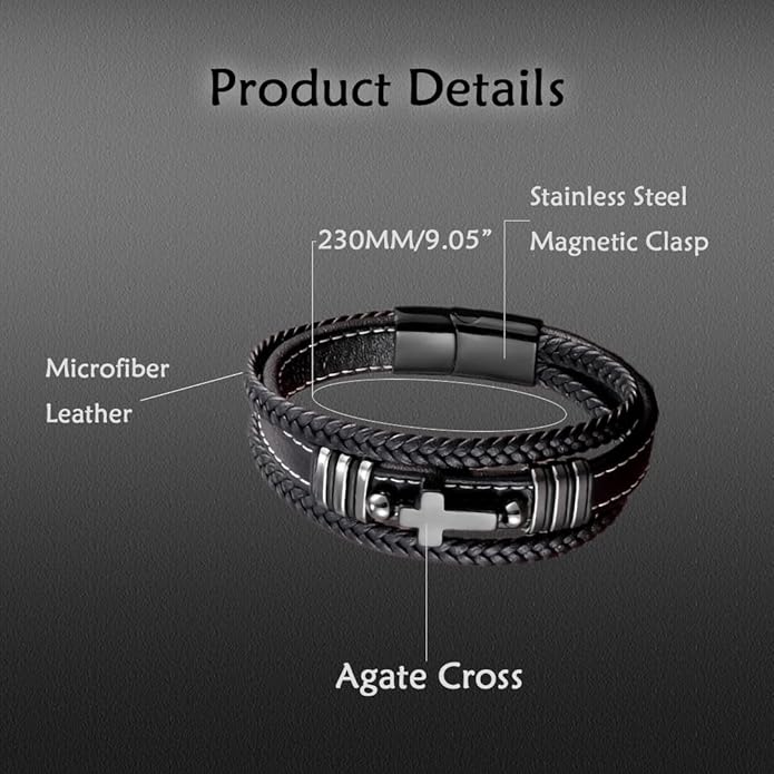 Cross Leather Bracelet For Men Multilayer Braided Memorial Wristband Bangle Stainless Steel Buckle Religious Activities Holiday Gifts