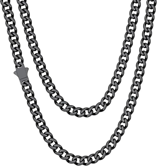 ChainsHouse Cuban Chain Necklace for Men, Stainless Steel/Black/Gold Plated Miami Cuban Necklace 6/9/12MM Width 18"-30" Length Hip Hop Jewelry, Send Gift Box